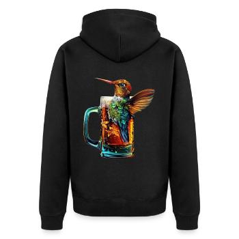 Kolibri Bier - Unisex Premium Bio Zip Hoodie - Schwarz - Hinten - Nico (187cm)