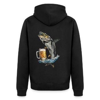 Tarpon Bier - Unisex Premium Bio Zip Hoodie - Schwarz - Hinten - Nico (187cm)