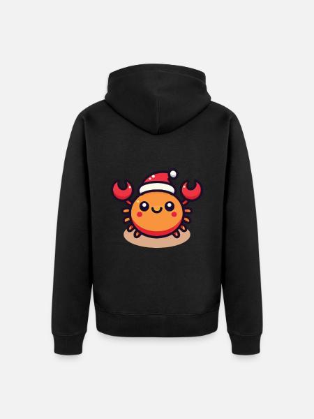 Cheerful crab with santa hat - Unisex Premium Organic Zip Hoodie - black