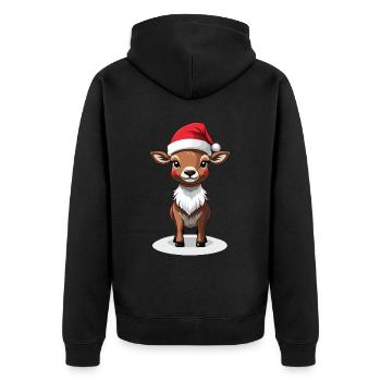 Weihnachtliches Rentier Mit Mütze - Unisex Premium Bio Zip Hoodie - Schwarz - Hinten - Nico (187cm)