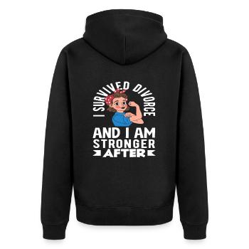 Ich Habe Die Scheidung Überlebt Und Bin Stärker - Unisex Premium Bio Zip Hoodie - Schwarz - Hinten - Nico (187cm)