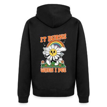 Funny saying "It Burns when I Pee"! - Unisex Premium Organic Zip Hoodie - black - Back - Nico (187cm)
