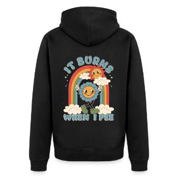 Funny saying "It Burns when I Pee"! - Unisex Premium Organic Zip Hoodie - black - Back - Nico (187cm)