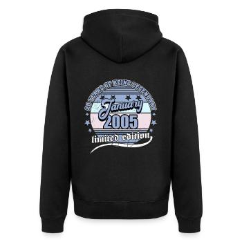20. Geburtstag Januar 2005 Jahrgang 20 Jahre - Unisex Premium Bio Zip Hoodie - Schwarz - Hinten - Nico (187cm)