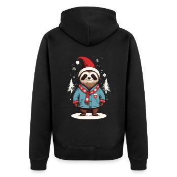 Weihnachts-Faultier Mit Mütze Und Schal - Unisex Premium Bio Zip Hoodie - Schwarz - Hinten - Nico (187cm)
