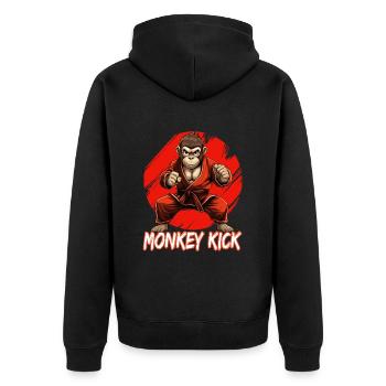 Karate Judo Affe Schimpanse Kampfsport - Unisex Premium Bio Zip Hoodie - Schwarz - Hinten - Nico (187cm)