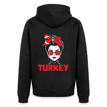 Sport Türkei, Fußball, Outfit für Sportfan - Unisex Premium Bio Zip Hoodie - Schwarz - Hinten - Nico (187cm)