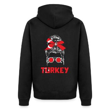 Sport Türkei, Fußball, Outfit für Sportfan - Unisex Premium Bio Zip Hoodie - Schwarz - Hinten - Nico (187cm)