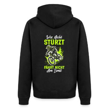 Mountain bikers, MTB lovers, cycling - Unisex Premium Organic Zip Hoodie - black - Back - Nico (187cm)