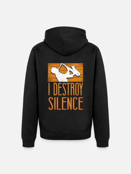 Saxophones I Destroy Silence - Unisex Premium Organic Zip Hoodie - black