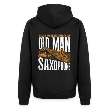 Saxophone Never Underestimate An - Unisex Premium Bio Zip Hoodie - Schwarz - Hinten - Nico (187cm)