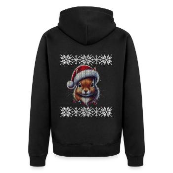 Weihnachtliches Eichhörnchen Mit Weihnachtsmütze - Unisex Premium Bio Zip Hoodie - Schwarz - Hinten - Nico (187cm)