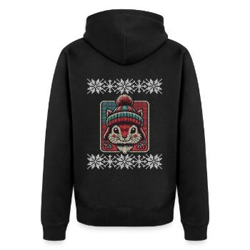 Winterliches Eichhörnchen Mit Mütze Und Muster - Unisex Premium Bio Zip Hoodie - Schwarz - Hinten - Nico (187cm)