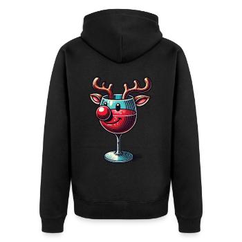 Weihnachtliches Weinglas Rentier Lächeln - Unisex Premium Bio Zip Hoodie - Schwarz - Hinten - Nico (187cm)