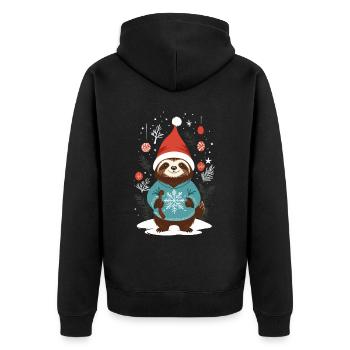Gemütlicher Weihnachtlicher Faultier Stil - Unisex Premium Bio Zip Hoodie - Schwarz - Hinten - Nico (187cm)