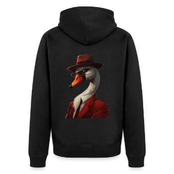 Schwan - Unisex Premium Bio Zip Hoodie - Schwarz - Hinten - Nico (187cm)