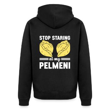 Pelmeni Russische Küche - Unisex Premium Bio Zip Hoodie - Schwarz - Hinten - Nico (187cm)