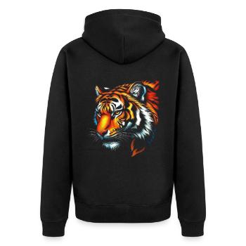 Lustiges Tiger Kunst Tier Natur Wildtier Tiere Zoo - Unisex Premium Bio Zip Hoodie - Schwarz - Hinten - Nico (187cm)