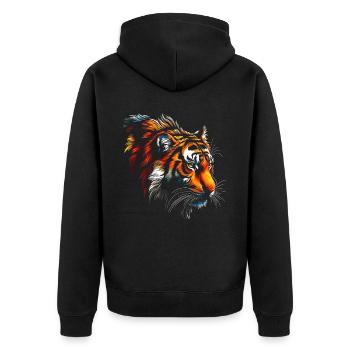 Lustiges Tiger Kunst Tier Natur Wildtier Tiere Zoo - Unisex Premium Bio Zip Hoodie - Schwarz - Hinten - Nico (187cm)