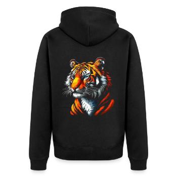 Lustiges Tiger Kunst Tier Natur Wildtier Tiere Zoo - Unisex Premium Bio Zip Hoodie - Schwarz - Hinten - Nico (187cm)