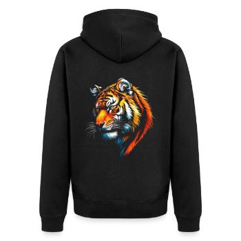 Lustiges Tiger Kunst Tier Natur Wildtier Tiere Zoo - Unisex Premium Bio Zip Hoodie - Schwarz - Hinten - Nico (187cm)