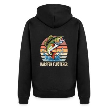 Angel Fischer Angler Angelurlaub Fischjäger - Unisex Premium Bio Zip Hoodie - Schwarz - Hinten - Nico (187cm)
