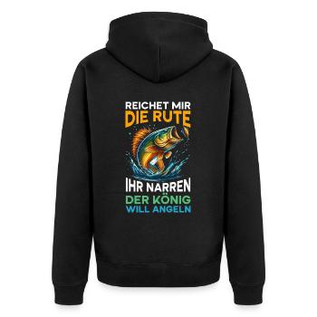 Angel Fischer Angler Angelurlaub Fischjäger - Unisex Premium Bio Zip Hoodie - Schwarz - Hinten - Nico (187cm)
