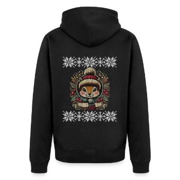 Winter Squirrel Illustration - Unisex Premium Organic Zip Hoodie - black - Back - Nico (187cm)