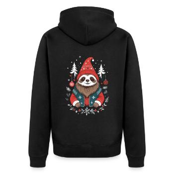 Weihnachtliches Faultier Im Winterwald - Unisex Premium Bio Zip Hoodie - Schwarz - Hinten - Nico (187cm)