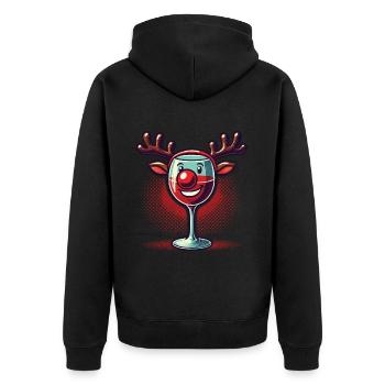 Weihnachtliches Weinglas Rentier - Unisex Premium Bio Zip Hoodie - Schwarz - Hinten - Nico (187cm)
