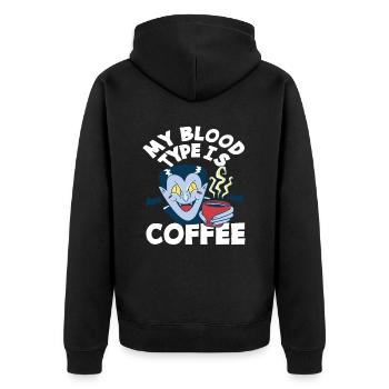 Kaffee Liebhaber Mein Bluttyp Kaffee - Unisex Premium Bio Zip Hoodie - Schwarz - Hinten - Nico (187cm)