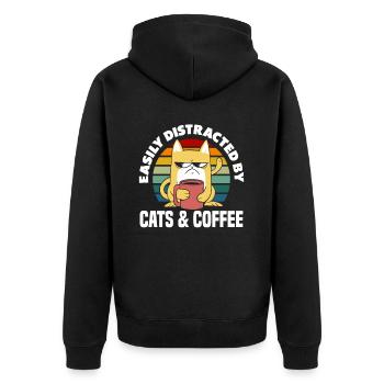 Chats et amateurs de café : simplement distraits - Veste à capuche bio Premium Unisexe - noir - Dos - Nico (187cm)