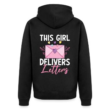 This Girl Delivers Letters Weibliche - Unisex Premium Bio Zip Hoodie - Schwarz - Hinten - Nico (187cm)