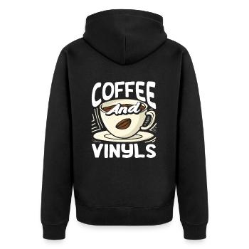 Amateur de café et fan de vinyles - Veste à capuche bio Premium Unisexe - noir - Dos - Nico (187cm)