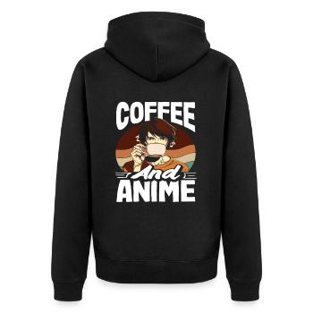 Kaffee Liebhaber Anime und Kaffee Fan - Unisex Premium Bio Zip Hoodie - Schwarz - Hinten - Nico (187cm)