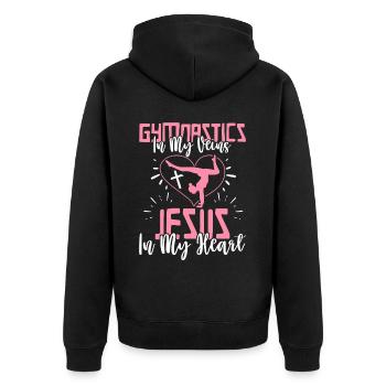 Gymnastics Veins Jesus In My Heart Gymnast Girl - Unisex Premium Organic Zip Hoodie - black - Back - Nico (187cm)