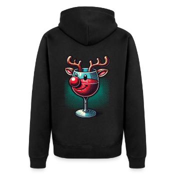Weinglas Rentier Mit Weihnachtlichem Flair - Unisex Premium Bio Zip Hoodie - Schwarz - Hinten - Nico (187cm)