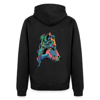 Buntes Hunde Gesicht - Unisex Premium Bio Zip Hoodie - Schwarz - Hinten - Nico (187cm)