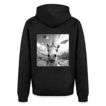 Einhorn - Unisex Premium Bio Zip Hoodie - Schwarz - Hinten - Nico (187cm)