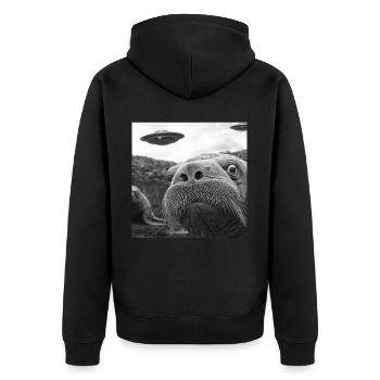 Walross - Unisex Premium Bio Zip Hoodie - Schwarz - Hinten - Nico (187cm)