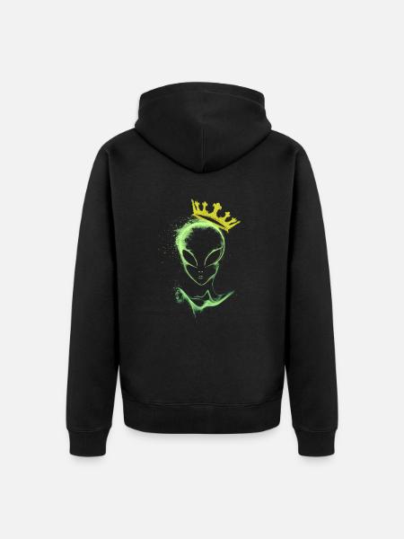 Alien mit Krone - Unisex Premium Bio Zip Hoodie - Schwarz