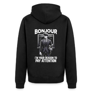 French Language Teacher Education France Teaching - Unisex Premium Organic Zip Hoodie - black - Back - Nico (187cm)
