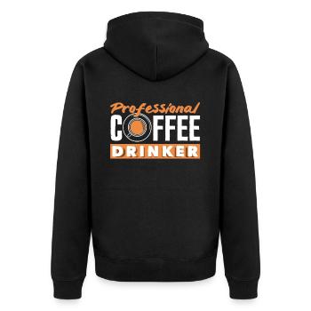 Professioneller Kaffee Liebhaber - Unisex Premium Bio Zip Hoodie - Schwarz - Hinten - Nico (187cm)
