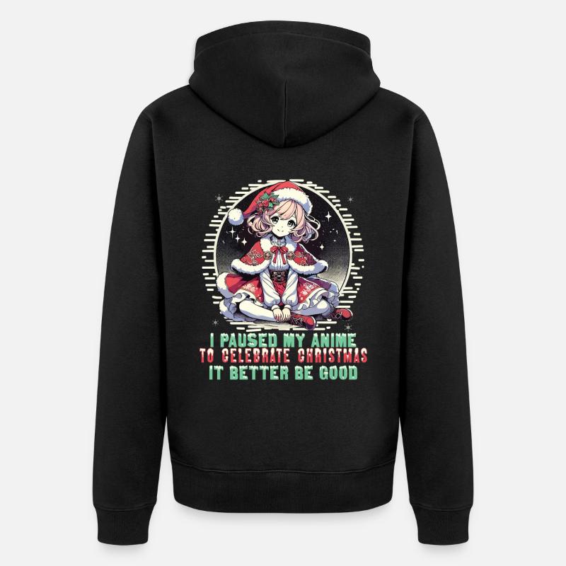 Kawaii Anime Noël Célébrations - Veste à capuche bio Premium Unisexe - noir