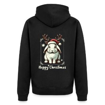 Hoppy Christmas Lustiges Rentier Kaninchen - Unisex Premium Bio Zip Hoodie - Schwarz - Hinten - Nico (187cm)