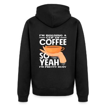 Amateur de café, je tiens une tasse de café - Veste à capuche bio Premium Unisexe - noir - Dos - Nico (187cm)