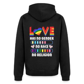 Love Ein Statement für Gleichberechtigung Vielfalt - Unisex Premium Bio Zip Hoodie - Schwarz - Hinten - Nico (187cm)