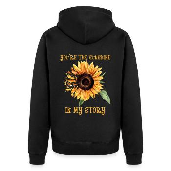Mein Sonnenschein, Sonnenblume, Dino, Liebe - Unisex Premium Bio Zip Hoodie - Schwarz - Hinten - Nico (187cm)