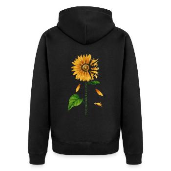 Mein Sonnenschein, Sonnenblume, Dino, Liebe - Unisex Premium Bio Zip Hoodie - Schwarz - Hinten - Nico (187cm)