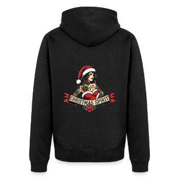 Streetwear Ästhetik Weihnachtsgeist Tattoo - Unisex Premium Bio Zip Hoodie - Schwarz - Hinten - Nico (187cm)